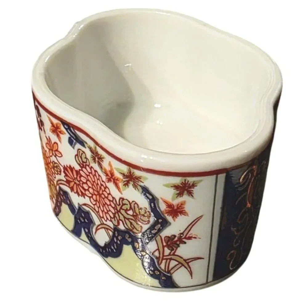 Vintage‎ Trinket Box Japanese Imari-Style Ceramic Floral & Geometric 3